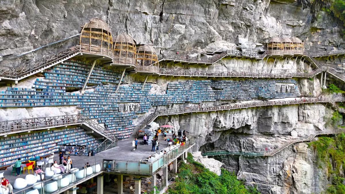 Bookstore inside 326-meter sinkhole becomes viral landmark